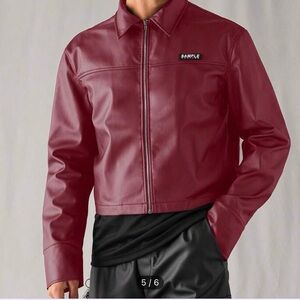 Men's Maroon Zip-Front Leather Bomber Jacket